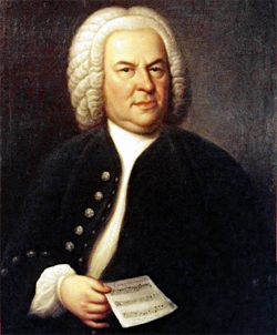  Johann Sebastian Bach im Alter von 
                        61 Jahren, von Elias Gottlob Haussmann, Kopie oder Zweitversion 
                        seines Gemäldes von 1746, Privatbesitz von William 
                        H. Scheide, Princeton, New Jersey, USA / Wikipedia Commons