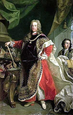 Bild: Kaiser Karl VI. im Ornat als Großmeister des Ordens vom Goldenen Vlies, Gemälde von Johann Gottfried Auerbach; Quelle: Wikimedia Commons / www.kunst-fuer-alle.de